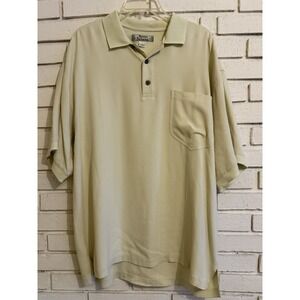 Tommy Bahama Mens Large 100% Silk Yellow‎ Ribbed Collar & Cuff -Short Sleeve